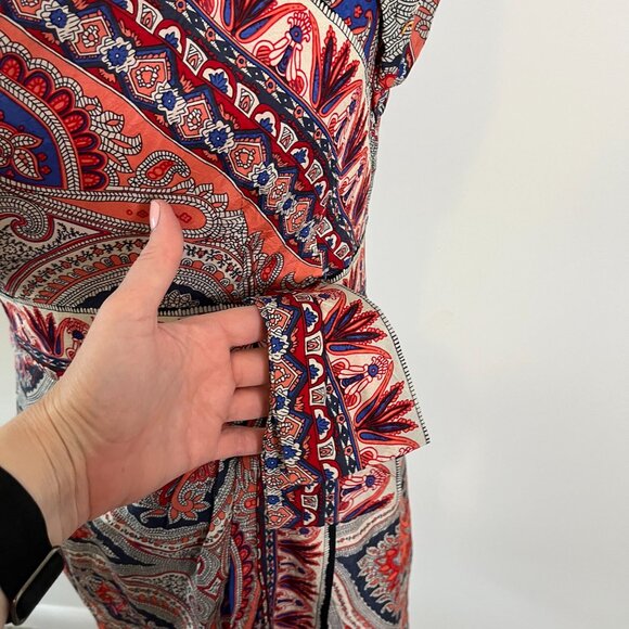 Nanette Lepore Silk Dress Blue Peach Red Sleeveless Asymmetrical V-Neck Sz 4 - Picture 5 of 11